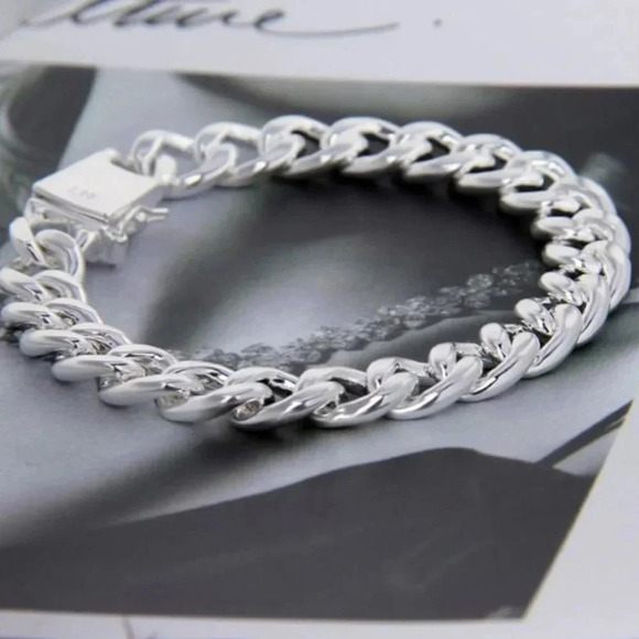 925 Sterling Silver 10 MM  Chain Link Bracelet - Picture 9 of 10